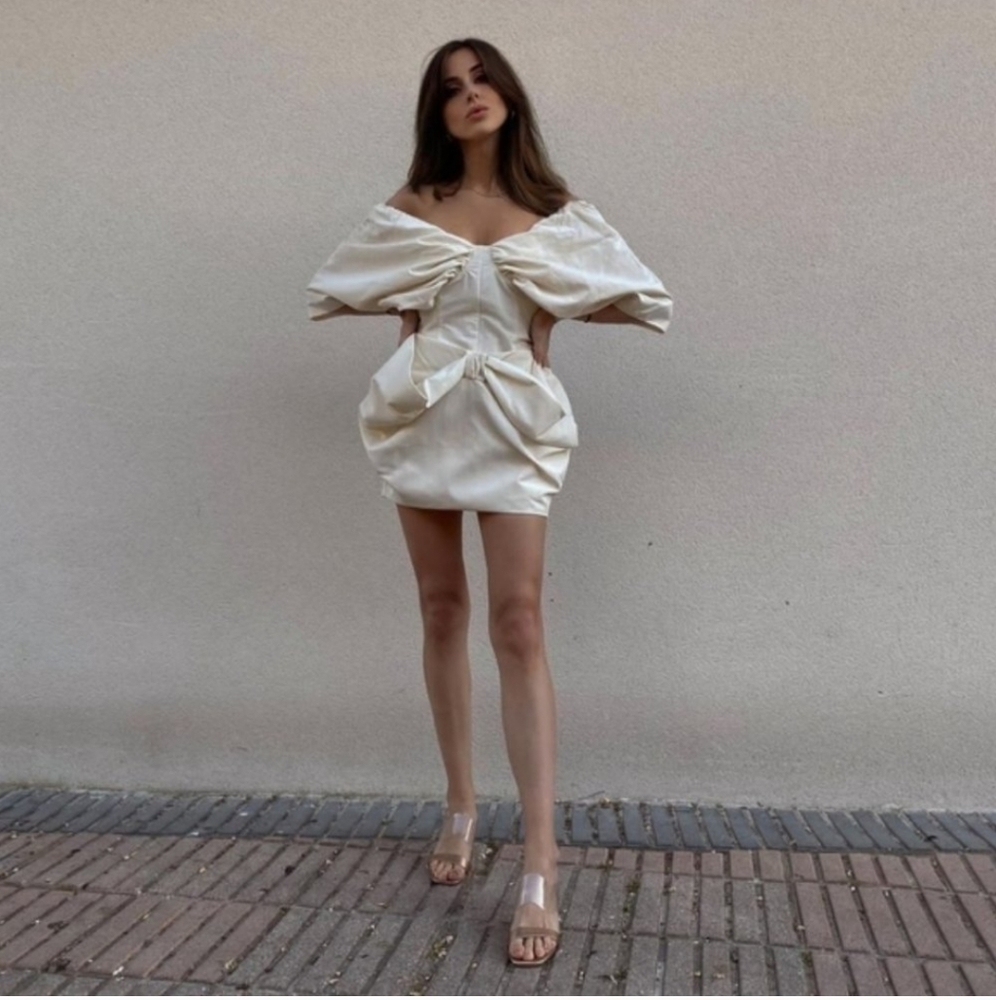 ZARA* Set 2 Piece Voluminous Bodysuit And Bow Skirt Cream Bloggers Favorite - Picture 5 of 15